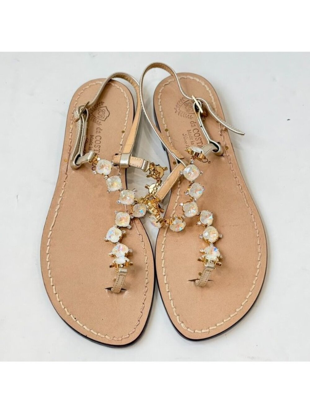 C.R. Da Costanzo Capri Crystal Leather Sandals Gold Women's EU 37 Italy
